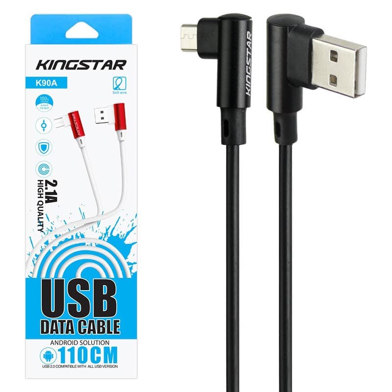 کابل شارژ و دیتا میکرو 1.1 متری دو سر L سر فلزی KingStar K90A — تصویر ۲