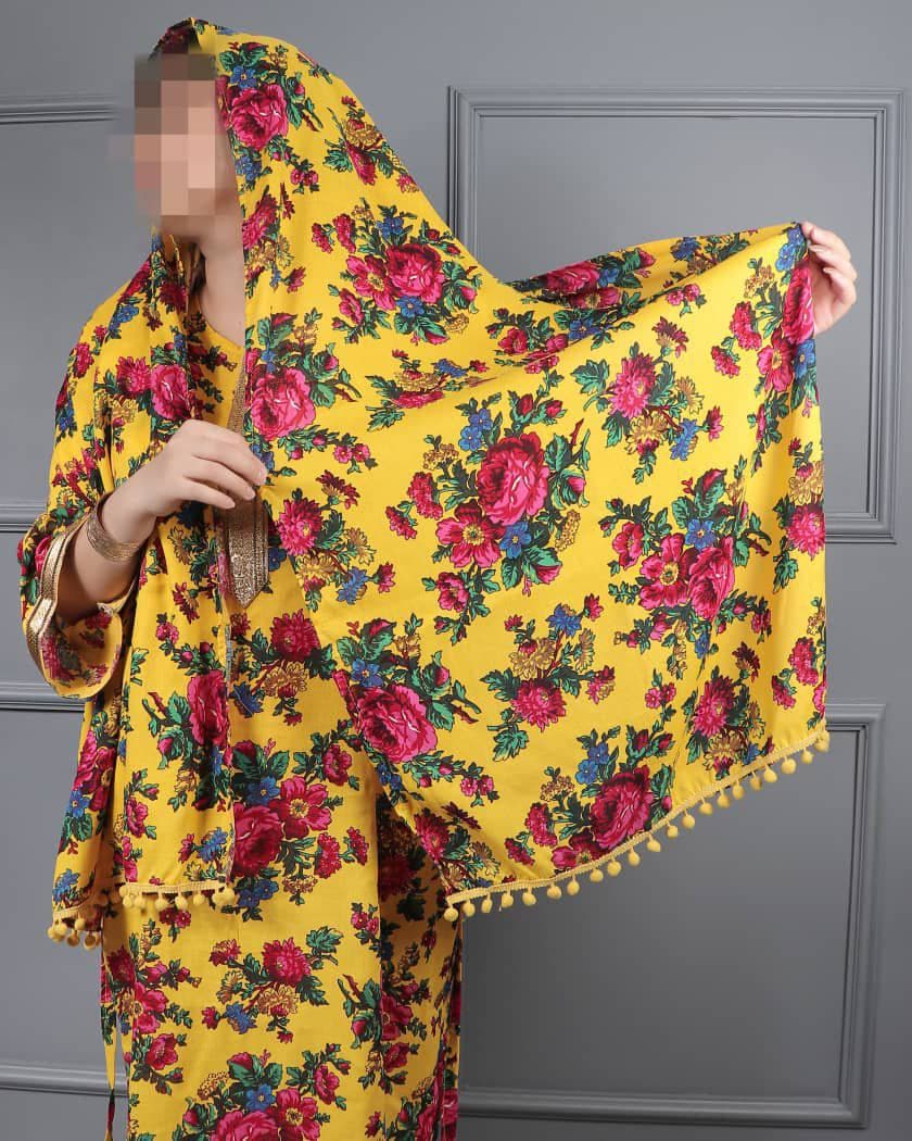 ست پیراهن وشال نخی گل گلی/کد6489 — تصویر ۳