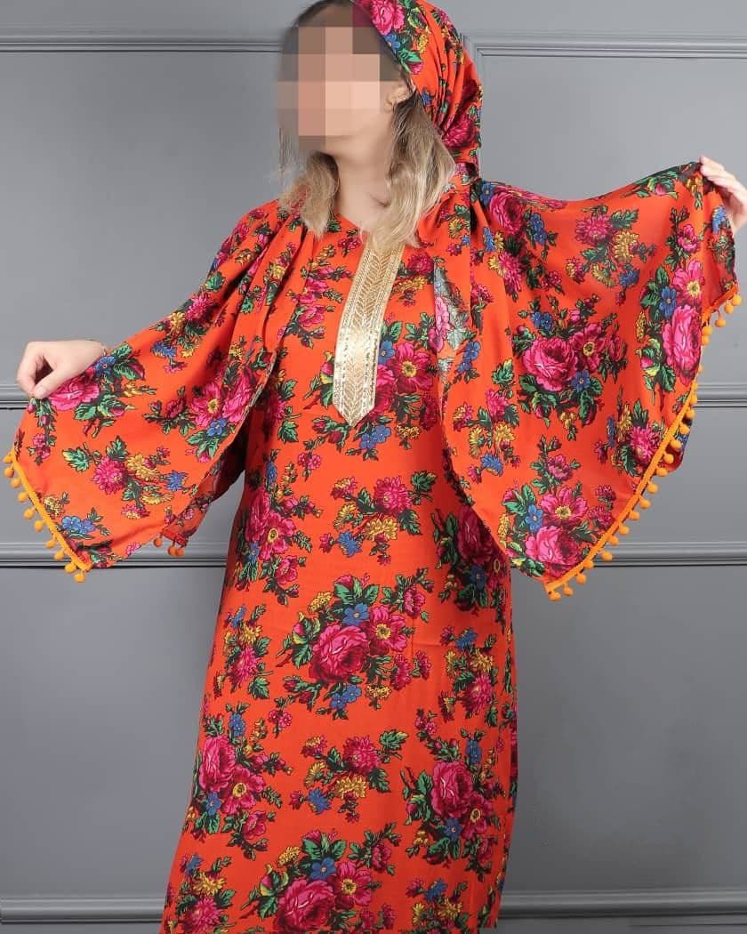 ست پیراهن وشال نخی گل گلی/کد6489 — تصویر ۷