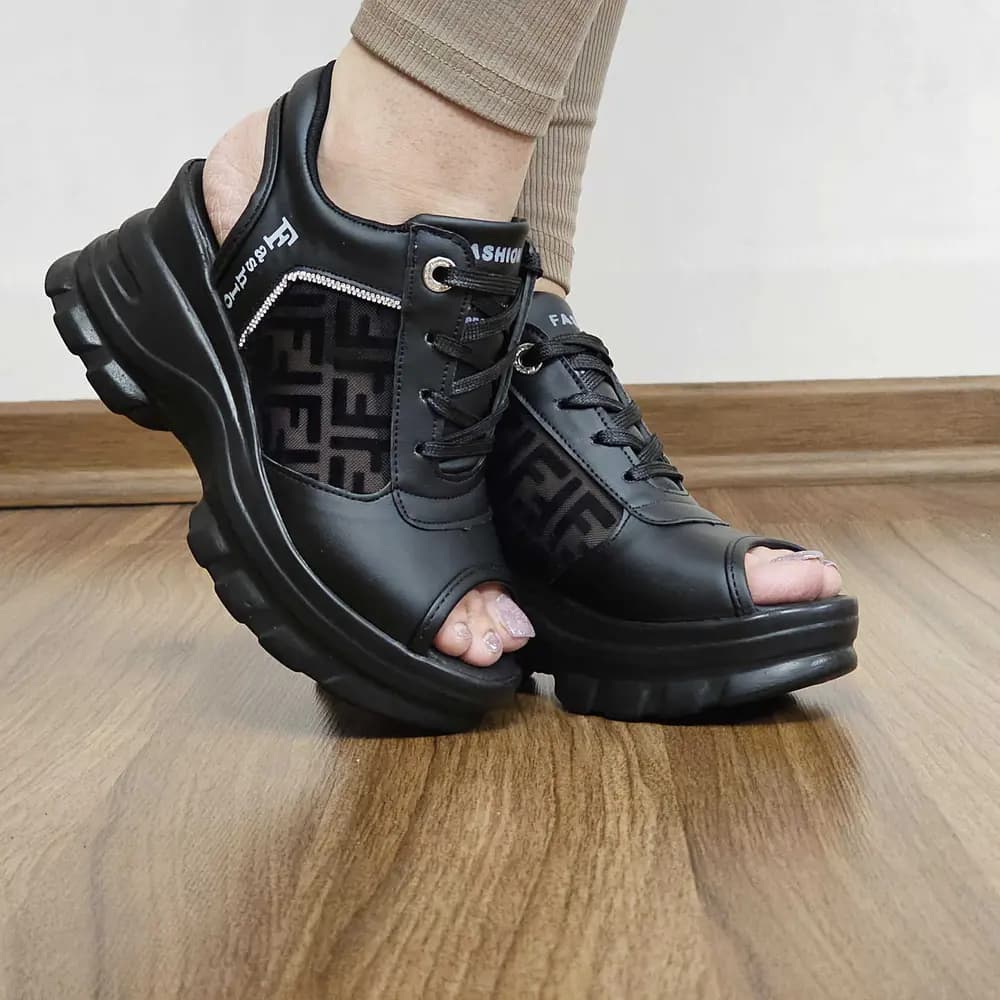 کفش تابستانی لژدار فشیون بندی توری پشت باز،کد مهتاب مدل فندی – تولید تبریز