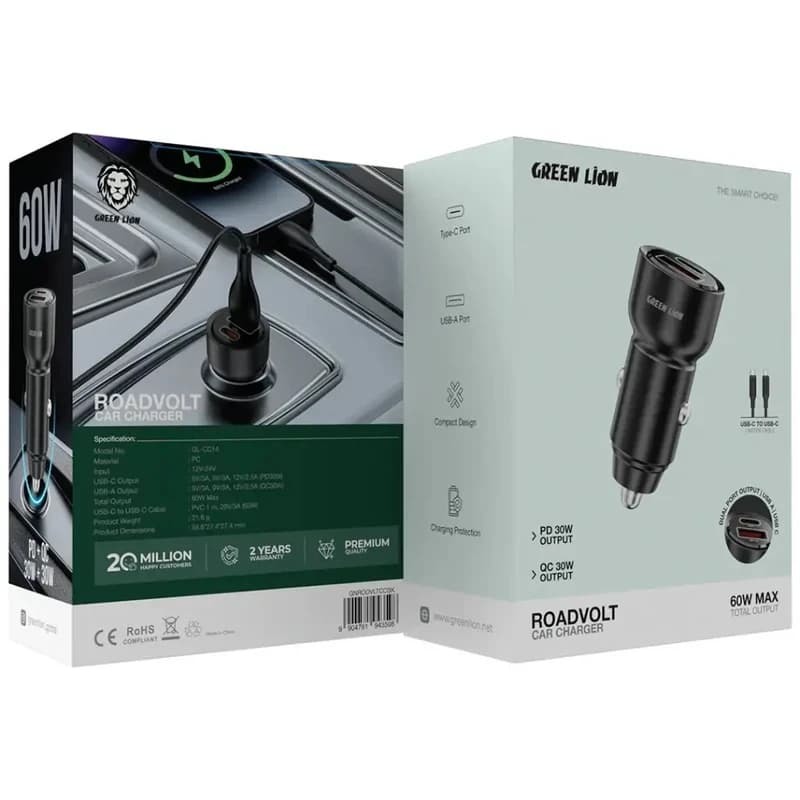 شارژر فندکی گیرین لاین مدل dual port usb-c به usb-c 50 وات — تصویر ۲
