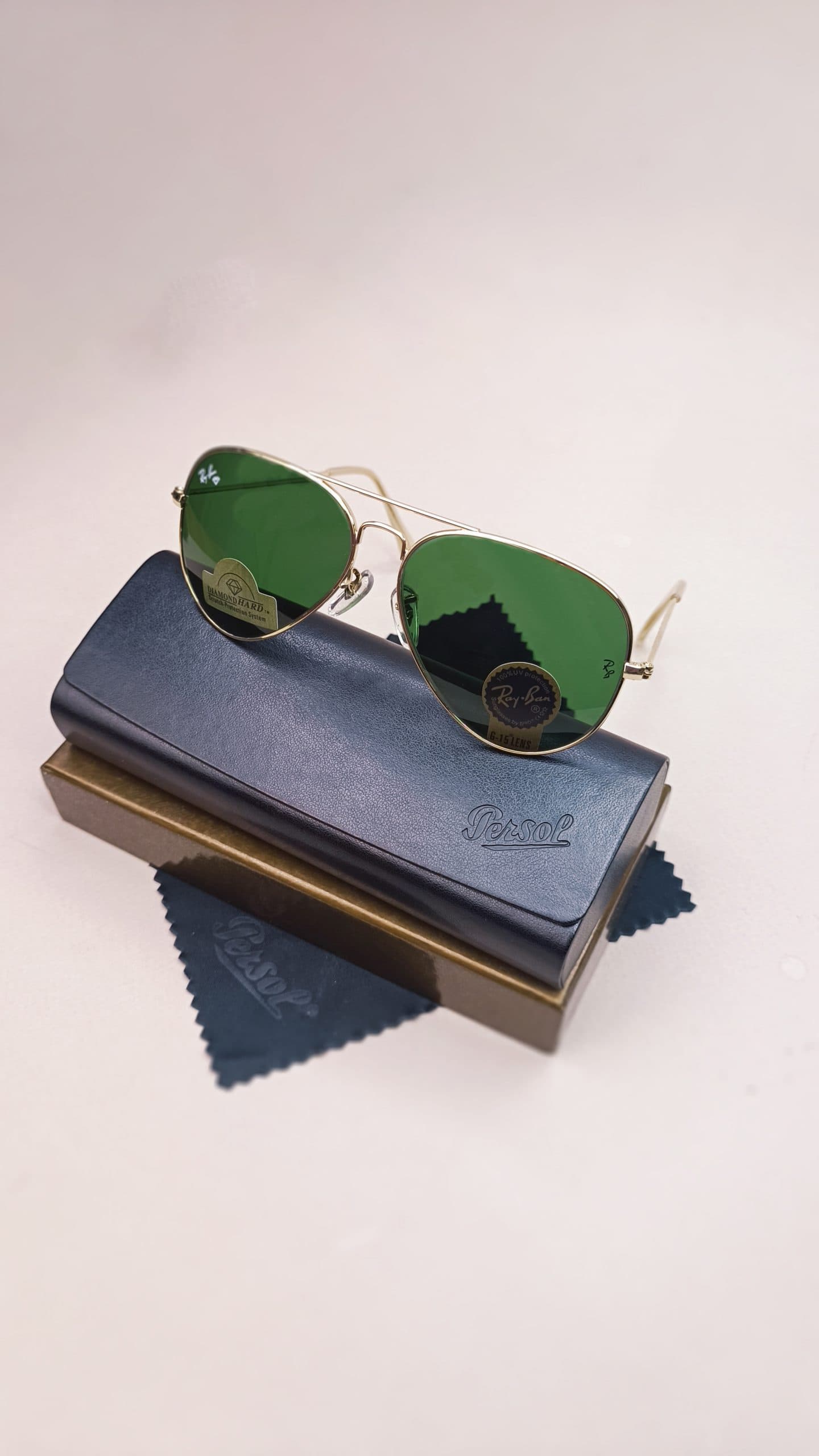 عینک آفتابی اورجینال Ray ban فریم فلزی برنزی UV 400 — تصویر ۲