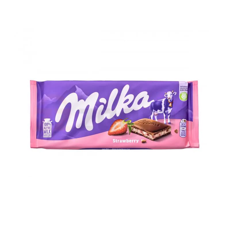 شکلات تخته‌ای توت‌فرنگی میلکا ۱۰۰ گرمی