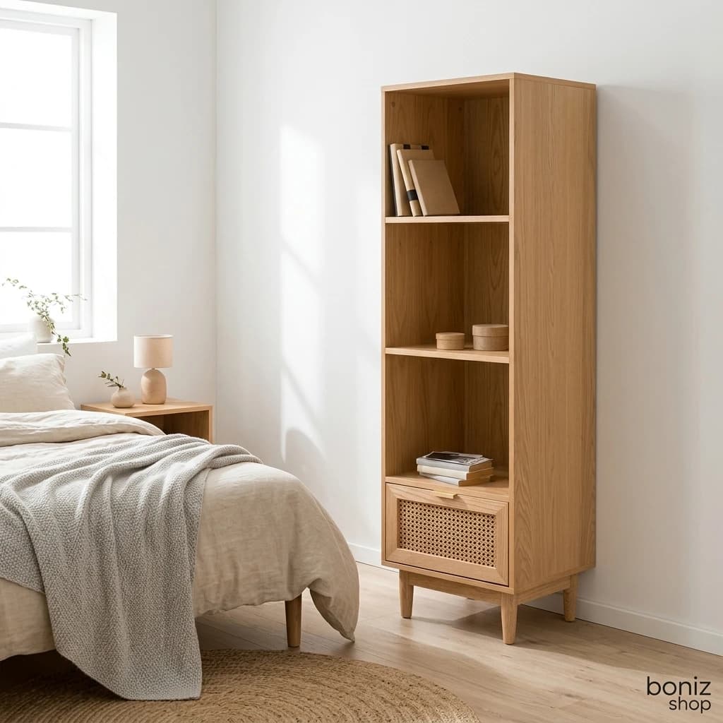 کتابخانه چوبی حصیری مدل بهراد مبلمان فرنا مدل 1123429 — تصویر ۳