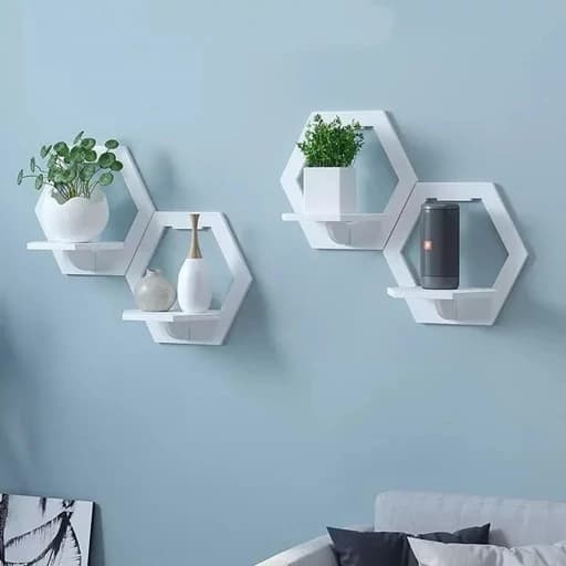 شلف دیواری طاقچه شش ظلعی پک 4 عددی مبلمان فرنا مدل 1123295