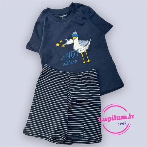 ست تیشرت شلوارک بچه گانه سرمه ای لک لک