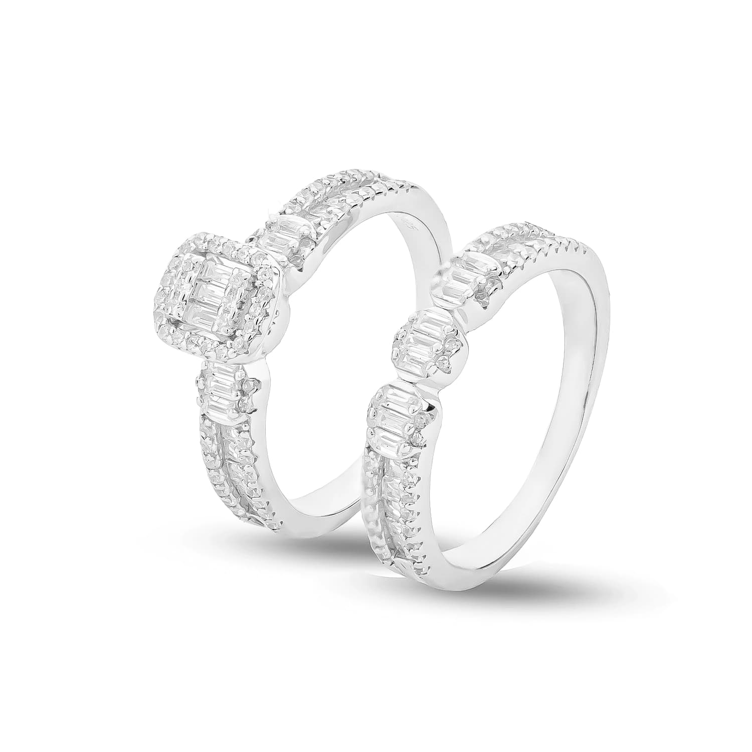 ست انگشتر و پشت انگشتر نقره زنانه نگین‌دار عیار 925 — تصویر ۲