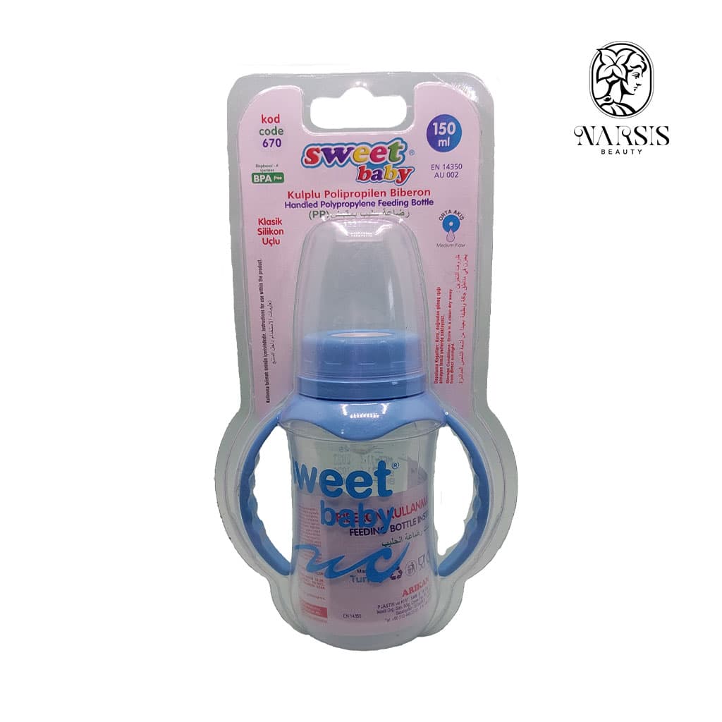 بطری شیر خوری پروپلین دسته دار سر گرد 150 میلی لیتر Sweet Baby (رنگ رندوم) — تصویر ۲