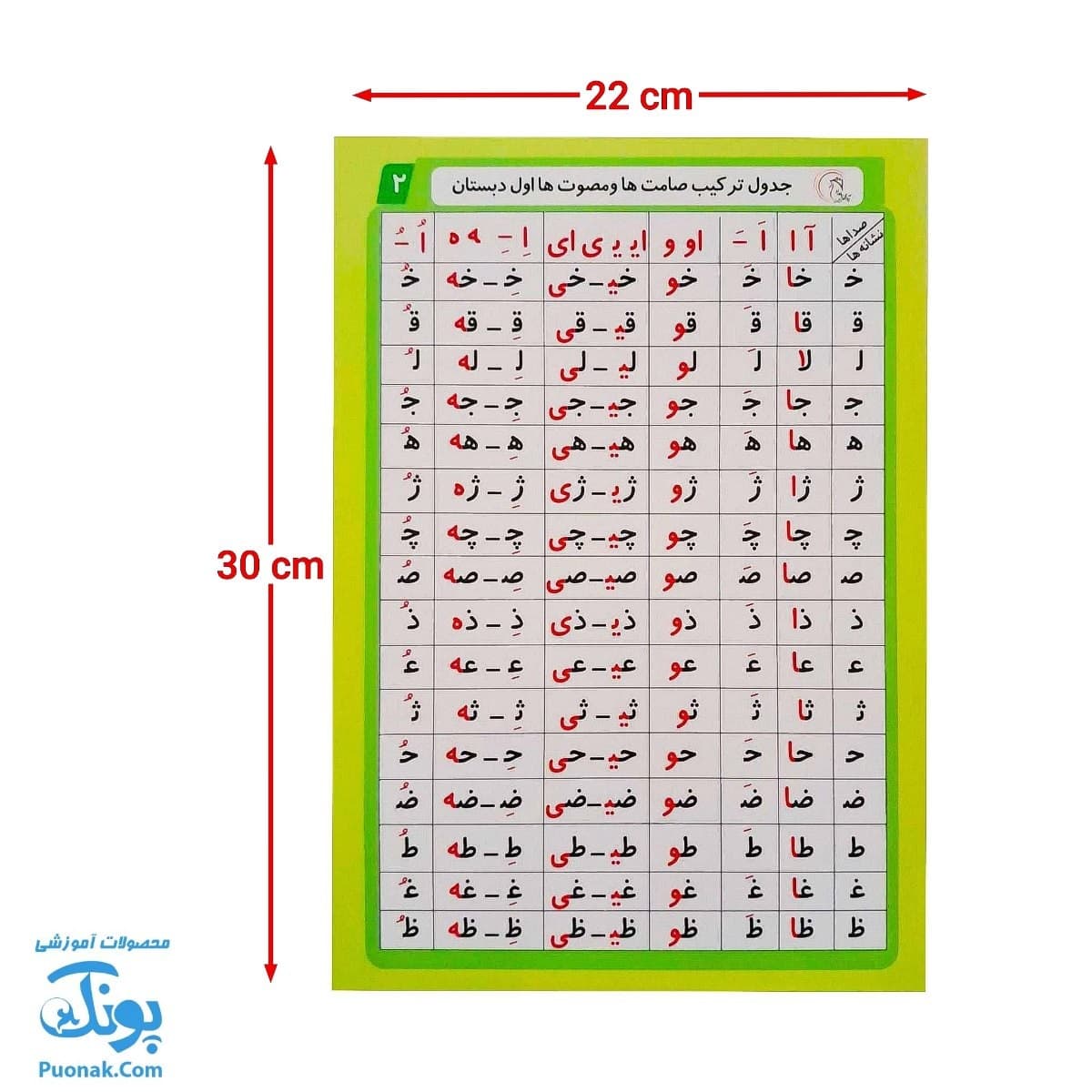 جدول ترکیب صامت و مصوت آوای بامداد — تصویر ۷