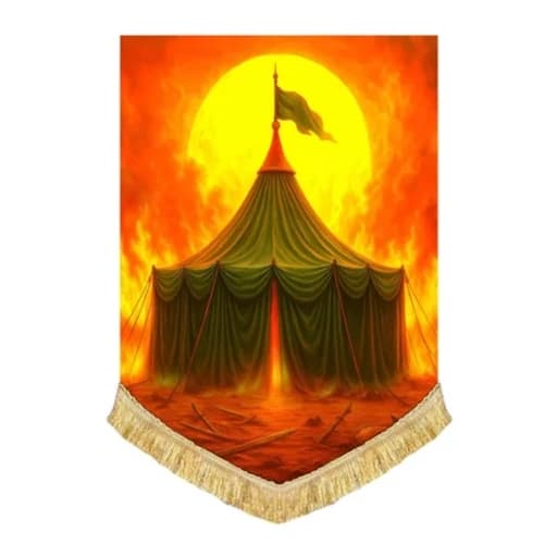 کتیبه مخمل عمودی نقاشی خیمه سوخته امام (ع)