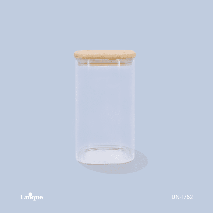 بانکه شیشه ای درب چوبی مربع 17 سانت یونیک کدUN-1762 — تصویر ۳