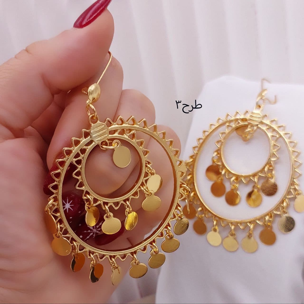 گوشواره آویز بحرینی طرح طلا جدید — تصویر ۳