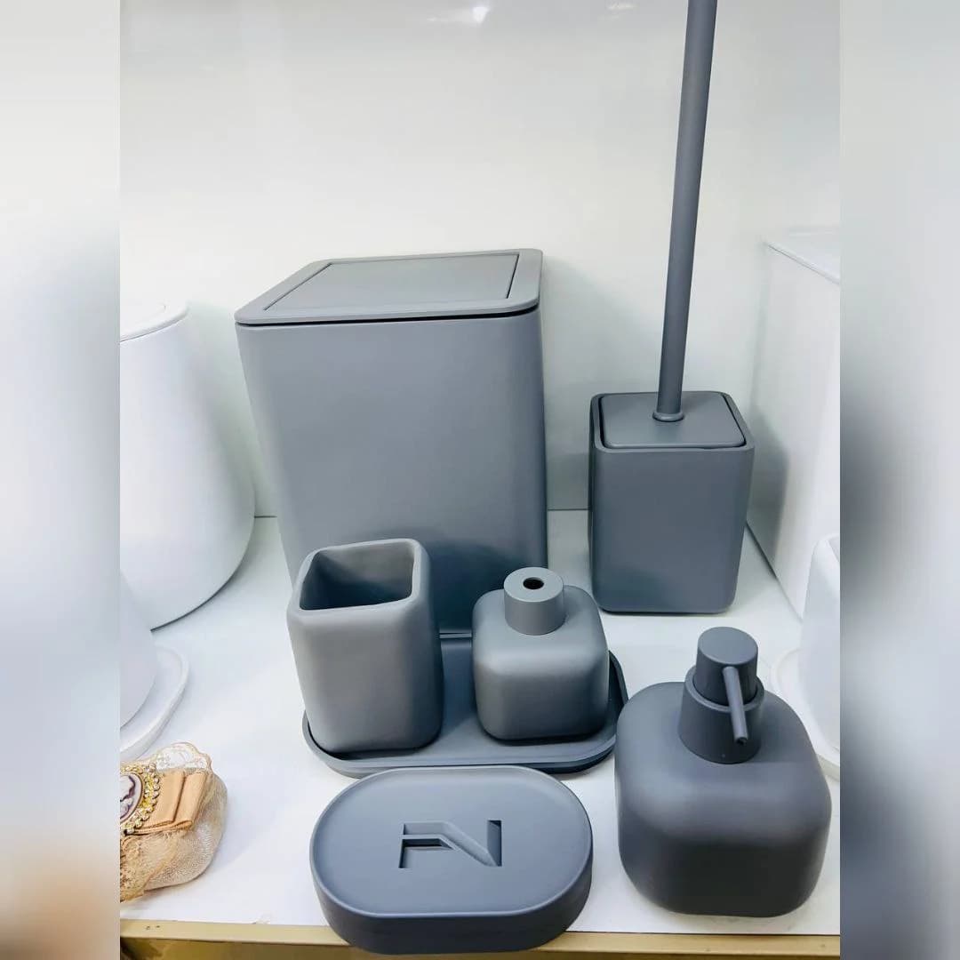 ست سرویس بهداشتی 7 پارچه جنس کورین سخت شکن کد 17420 رنگ طوسی — تصویر ۲