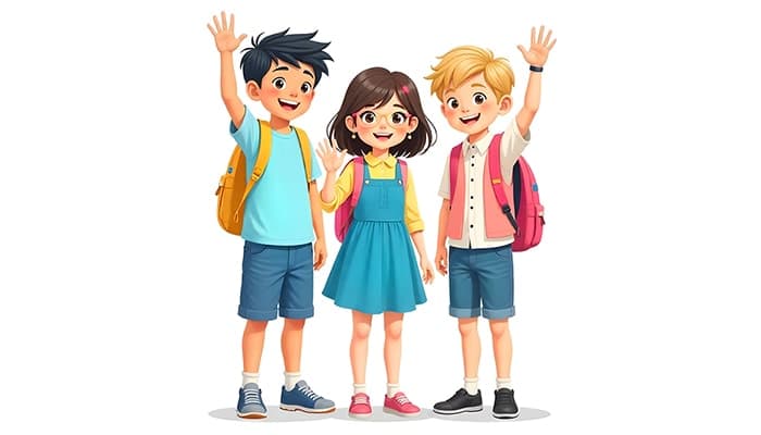 تصویر کاراکتر بچه ها در حال رفتن به مدرسه