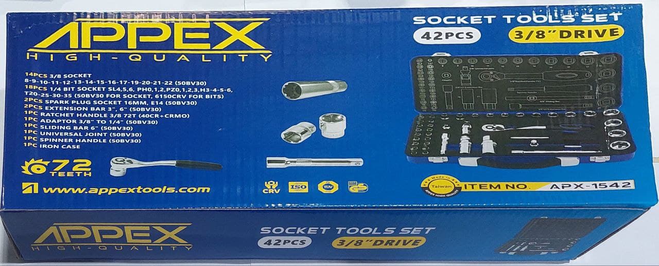 جعبه بکس 3/8 درایو 42 پارچه اپکس مدل 1542 ساخت تایوان — تصویر ۶