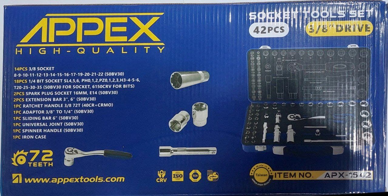 جعبه بکس 3/8 درایو 42 پارچه اپکس مدل 1542 ساخت تایوان — تصویر ۷