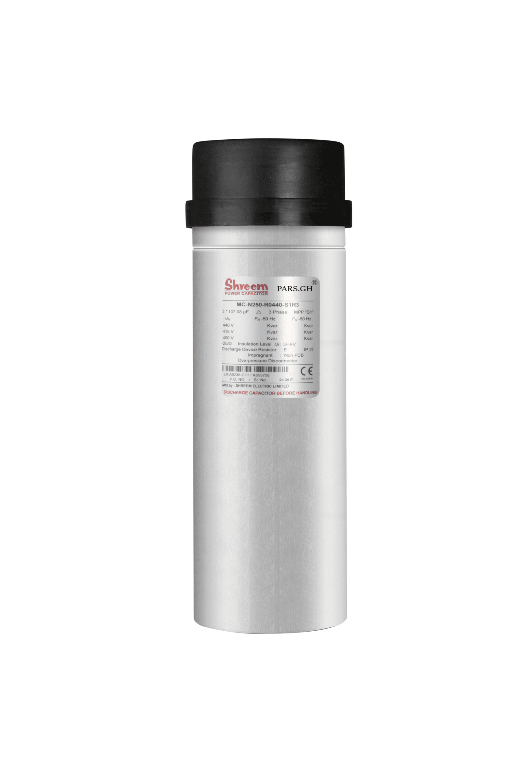 خازن 50 کیلووار سیلندری گازی پارس شریم 440 ولت FT-H500-G0440-S1R3