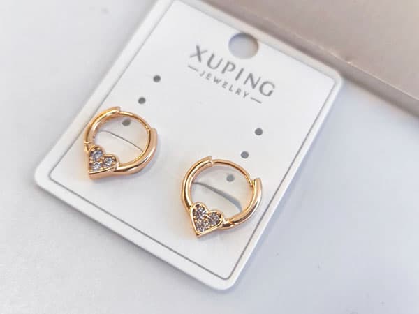 گوشواره حلقه ای قلب نگینی ژوپینگ کد 10796 — تصویر ۲