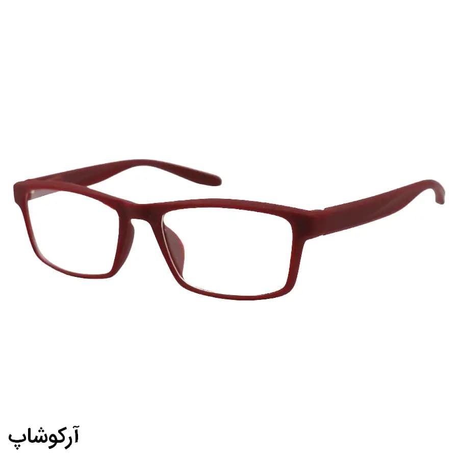 عینک مطالعه نزدیک بین نمره +1.00 با فریم زرشکی مات و روشن، شکل مستطیلی و دسته فنردار مدل XS5022