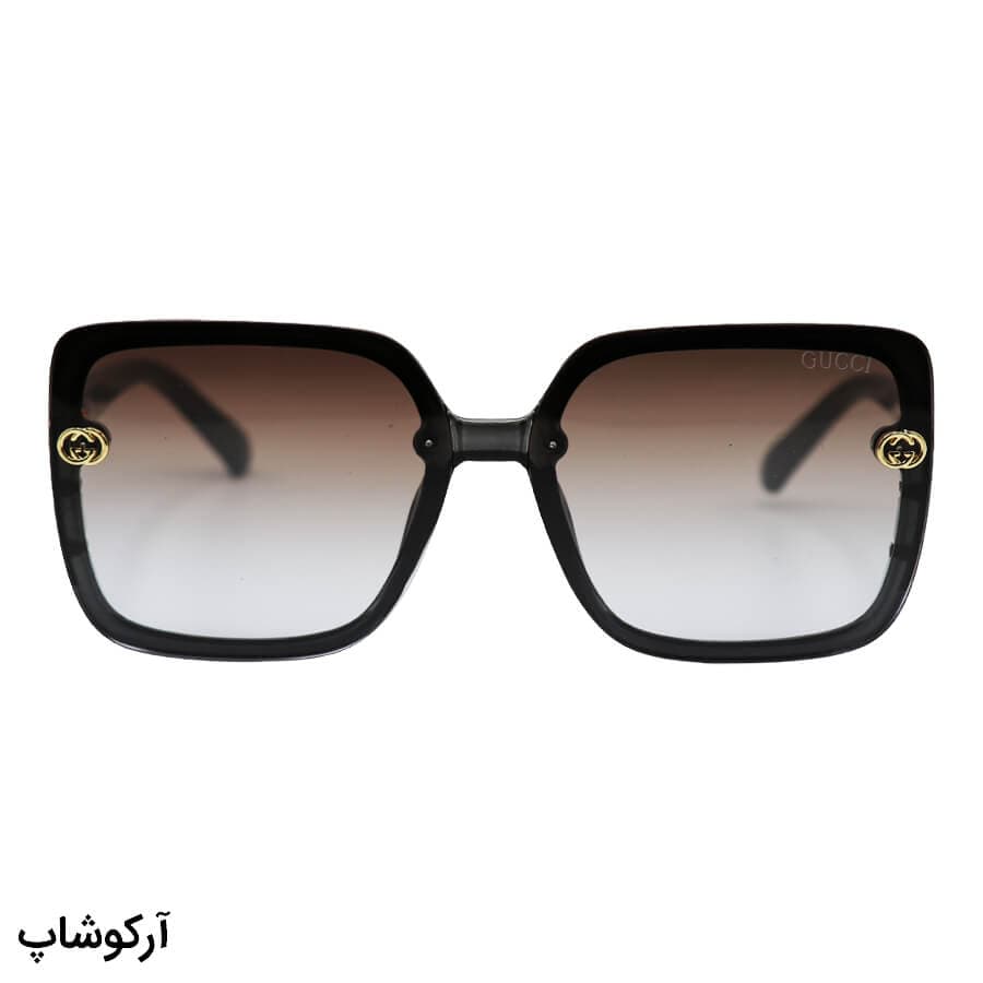عینک آفتابی زنانه GUCCI با فریم مشکی رنگ، شکل مربعی و دسته طوسی و لنز قهوه ای هایلایت مدل 6031 — تصویر ۳