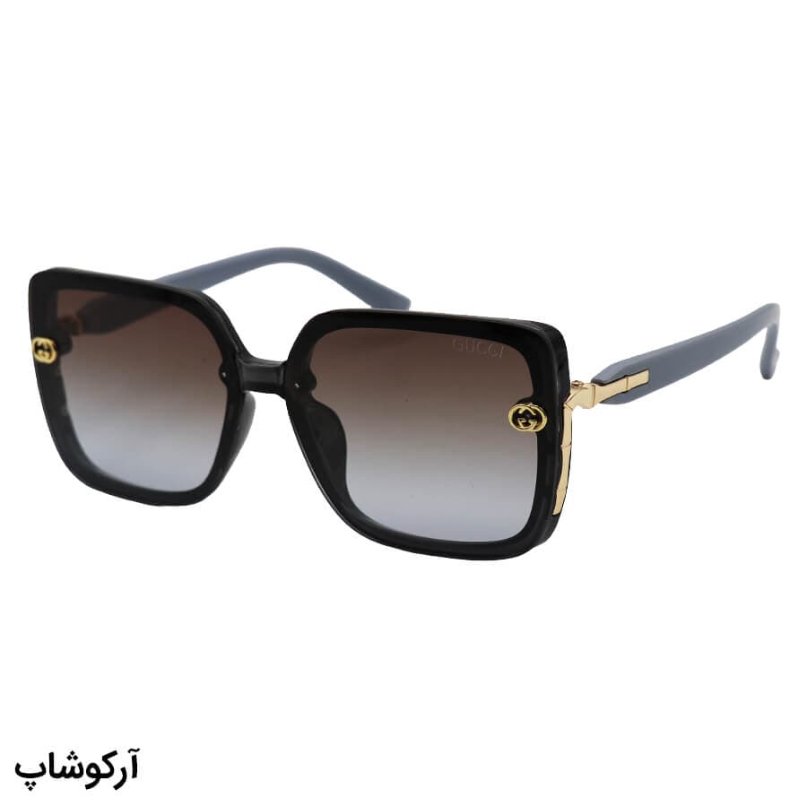 عینک آفتابی زنانه GUCCI با فریم مشکی رنگ، شکل مربعی و دسته طوسی و لنز قهوه ای هایلایت مدل 6031
