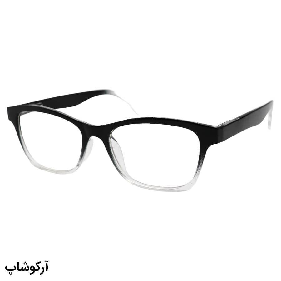 عینک مطالعه نمره +1.25 نزدیک بین با فریم مشکی به همراه قاب و دستمال، دسته فنر مدل 22-4
