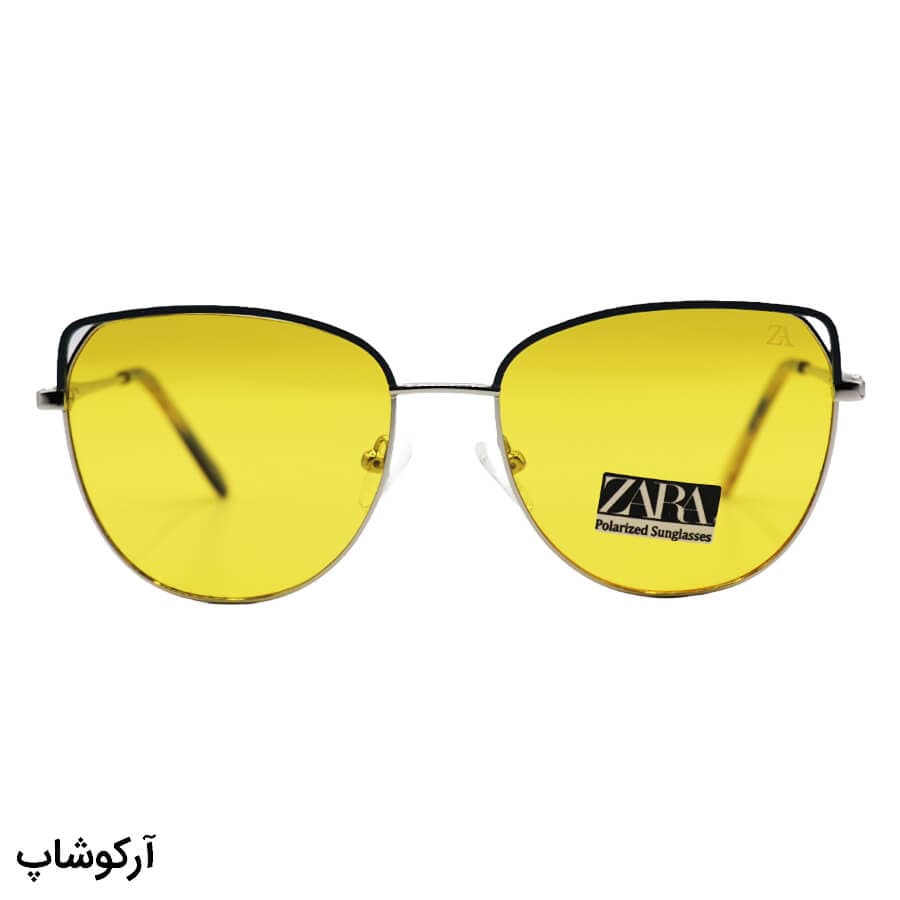 عینک شب زنانه ZARA با فریم نقره ای و آبی، شکل پروانه ای، لنز زرد رنگ و لولا فنری مدل XC62019 — تصویر ۲