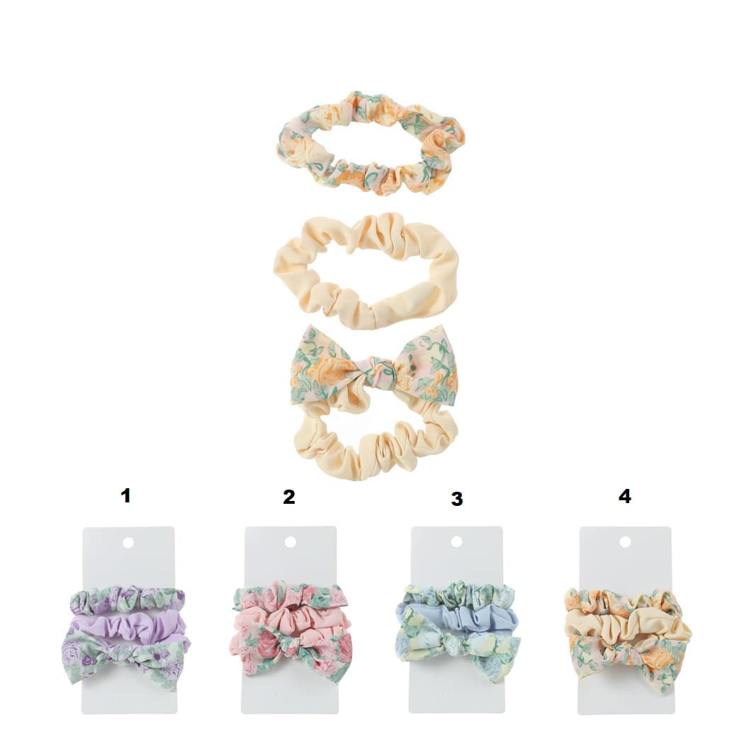 کش مو مینیسو، مدل Floral Hair Tie، طرحدار، صورتی، آبی، بنفش، 3عددی