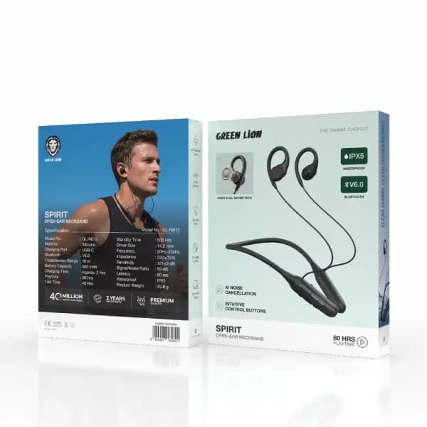 هندزفری بلوتوث گردنی القایی گرین لاین مدل Green Lion Spirit Open-Ear Neckband — تصویر ۴