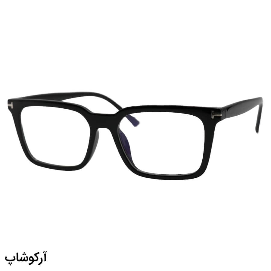 عینک طبی با فریم شکل مستطیلی، از جنس کائوچو، رنگ مشکی و لنز بلوکات و قابل تعویض مدل 203158