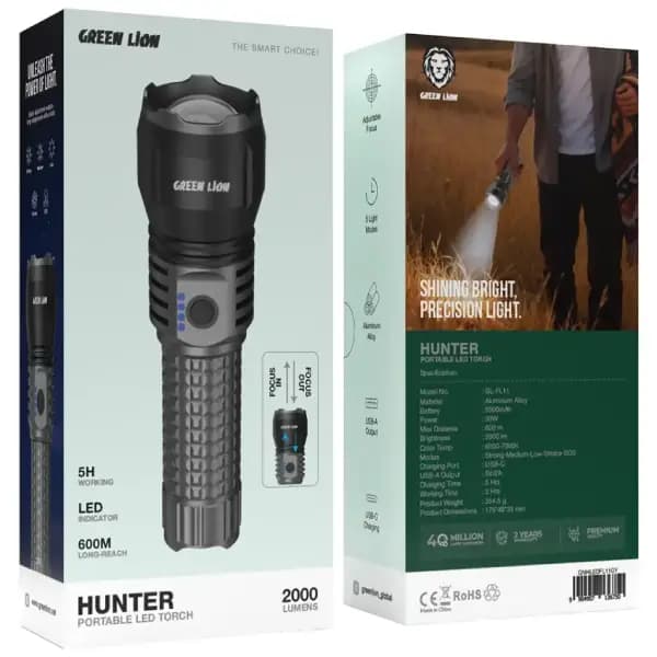 چراغ قوه گرین لاین مدل Green Lion Hunter Portable LED Torch — تصویر ۳