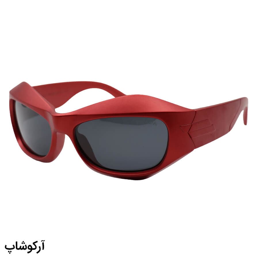 عینک آفتابی فانتزی PRADA با فریم بیس‌دار، بیضی شکل، رنگ قرمز و لنز دودی تیره و پلاریزه مدل 3346