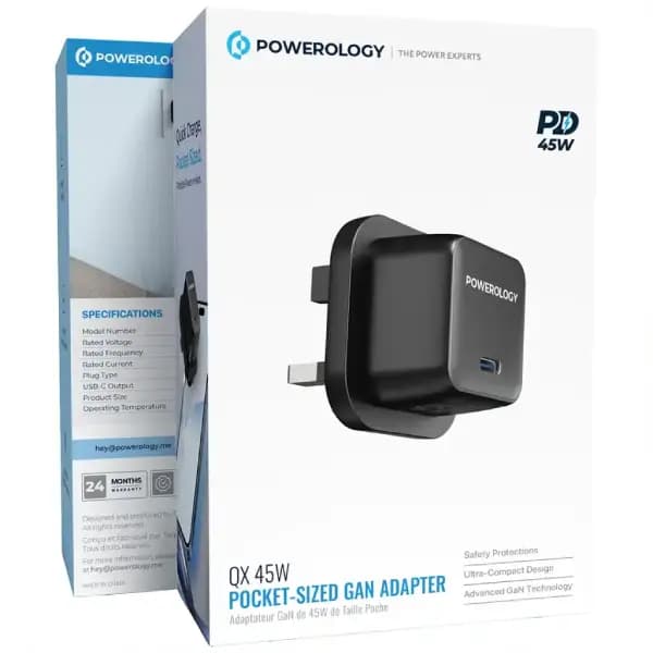 شارژر دیواری 45 وات پاورولوژی مدل Powerology QX 45W Pocket-Sized GaN Adapter — تصویر ۳