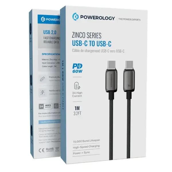 کابل تایپ سی به تایپ سی 60 وات پاورولوژی مدل Powerology Zinco Series USB-C to USB-C — تصویر ۶