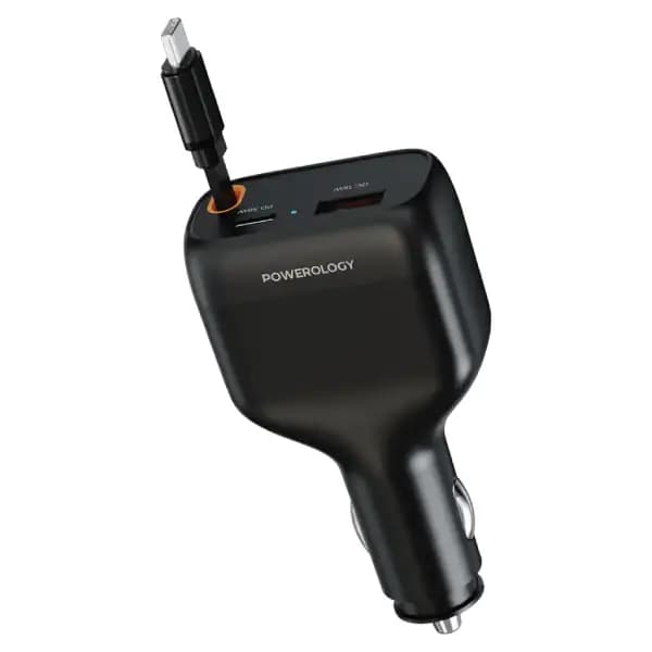 شارژر فندکی 81 وات پاورولوژی مدل Powerology Cyber 81W USB-C Retractable Car Charger