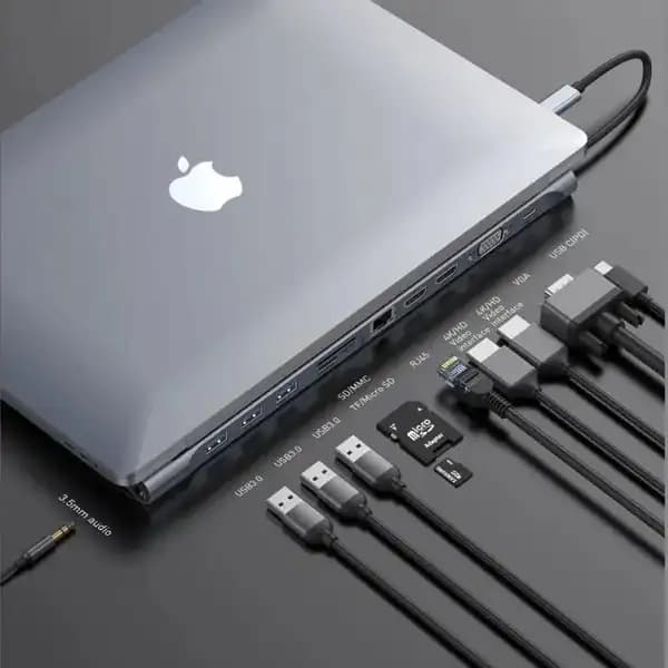 هاب آداپتور تایپ سی چند کاره بیسوس مدل Baseus Enjoyment CATSX-G0G Type C 11 in 1 Multi-function Docking Station for MacBook NoteBook — تصویر ۵