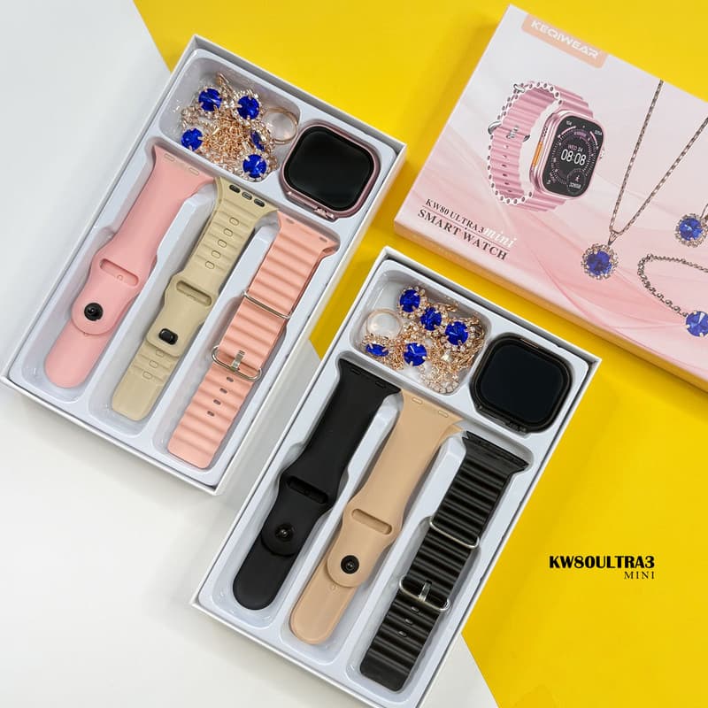 ساعت هوشمند 40 میلی‌متری کیکویر مدل KW80 Ultra 3 mini با بند سیلیکونی به همراه ست زیورآلات — تصویر ۴