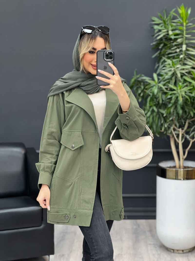 مانتو لینن دو جیب نما پایین پاگن کد 4447 — تصویر ۵