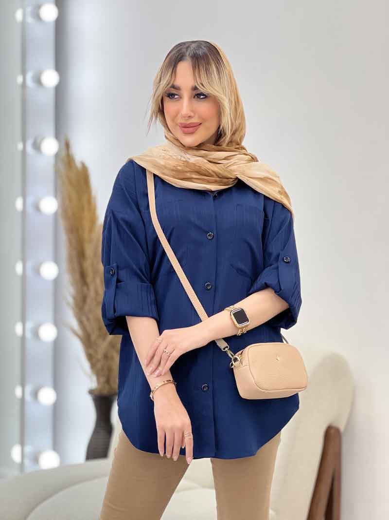 شومیز کراش آستین بند دار کد 4480 — تصویر ۳