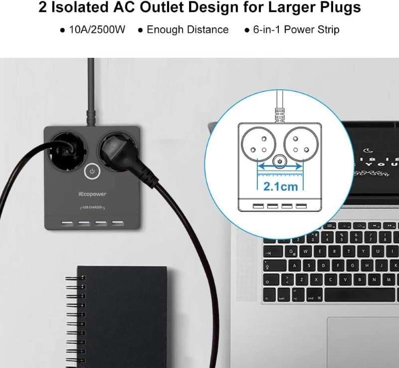 چندراهی برق iEcopower دارای ۴ پورت USB — تصویر ۲