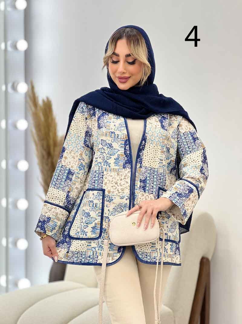 مانتو جلو باز نواردوزی طرح دار کد 4435 — تصویر ۵