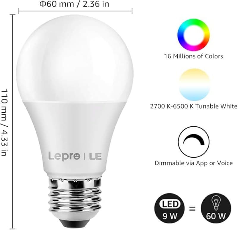 لامپ‌های هوشمند وای‌فای، چراغ‌های LED با قابلیت تغییر رنگ برند lepro بسته ۴ عددی — تصویر ۳