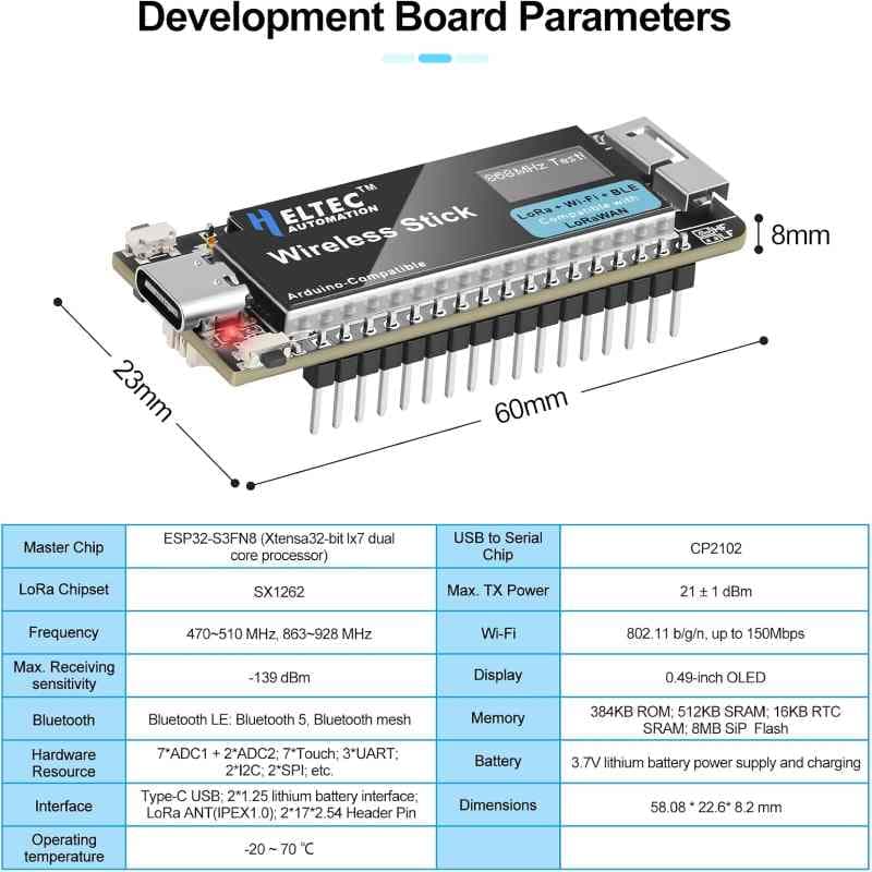 برد توسعه بی‌سیم LoRa/LoRaWAN مدل ESP32-S3 SX1262 WIFI BLE-V3 — تصویر ۴