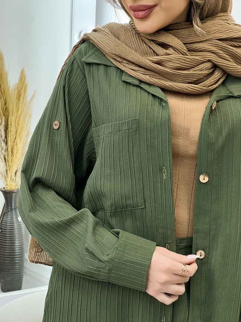 ست مانتو و شلوار کراش تک جیب کد 4296 — تصویر ۷