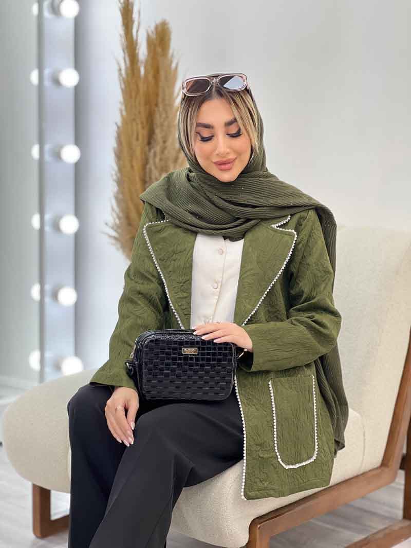 مانتو ژاکارد دو جیب مروارید کد 4330 — تصویر ۷