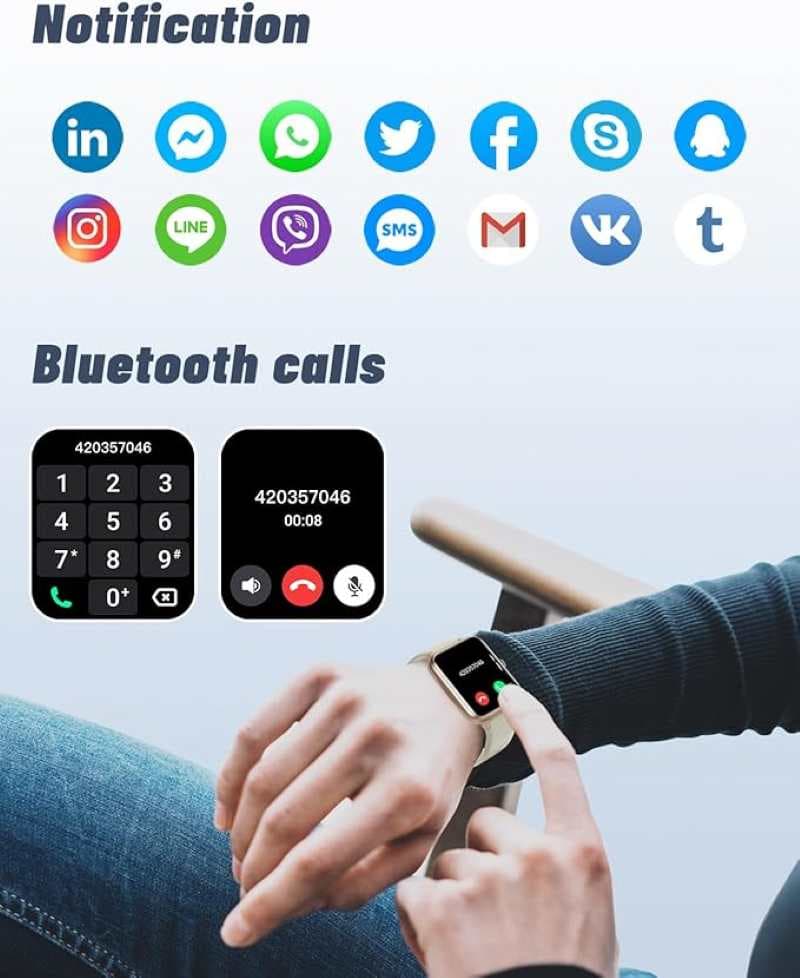 ساعت هوشمند GRV برای زنان و مردان ساعت هوشمند ۱.۸ اینچی برای گوشی‌های iOS/Android، ضد آب با استاندارد IP68 (سفید شیری) — تصویر ۷