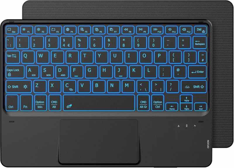 کیبورد بیسیم CACOE با تاچپد، صفحهکلید QWERTY 10 اینچی، نور پسزمینه 7 رنگ — تصویر ۸