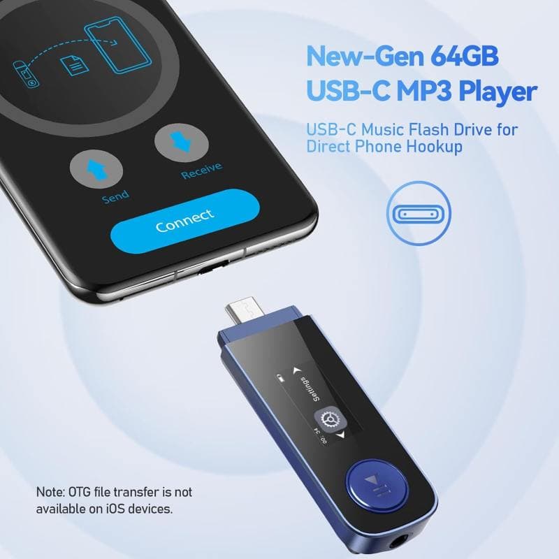 پخش کننده MP3 برند AGPTEK مدلU5PL با ظرفیت 64 گیگابایت USB و بلوتوث — تصویر ۲