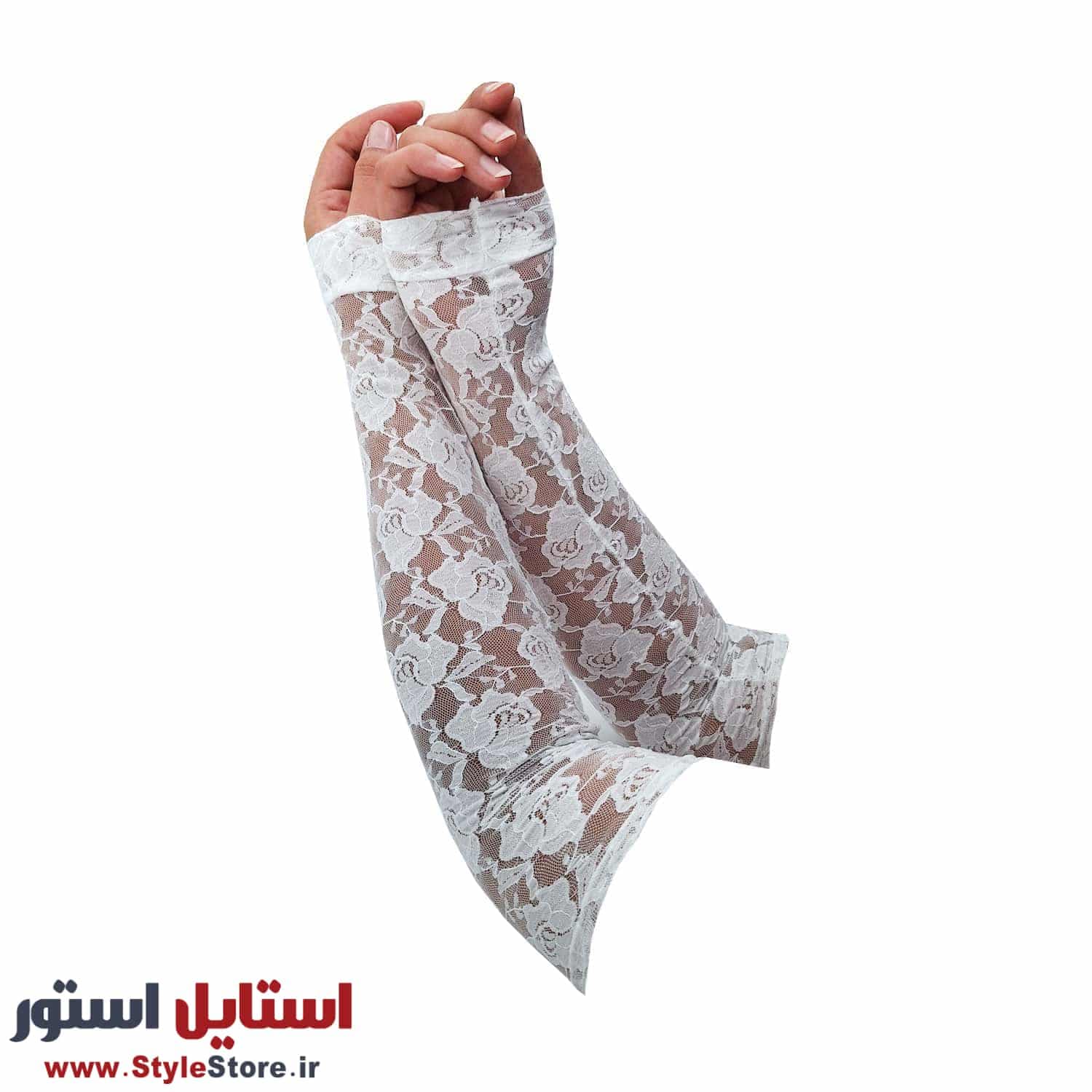 ساق دست زنانه سیلکا مدل گیپور بلند رنگ سفید — تصویر ۲