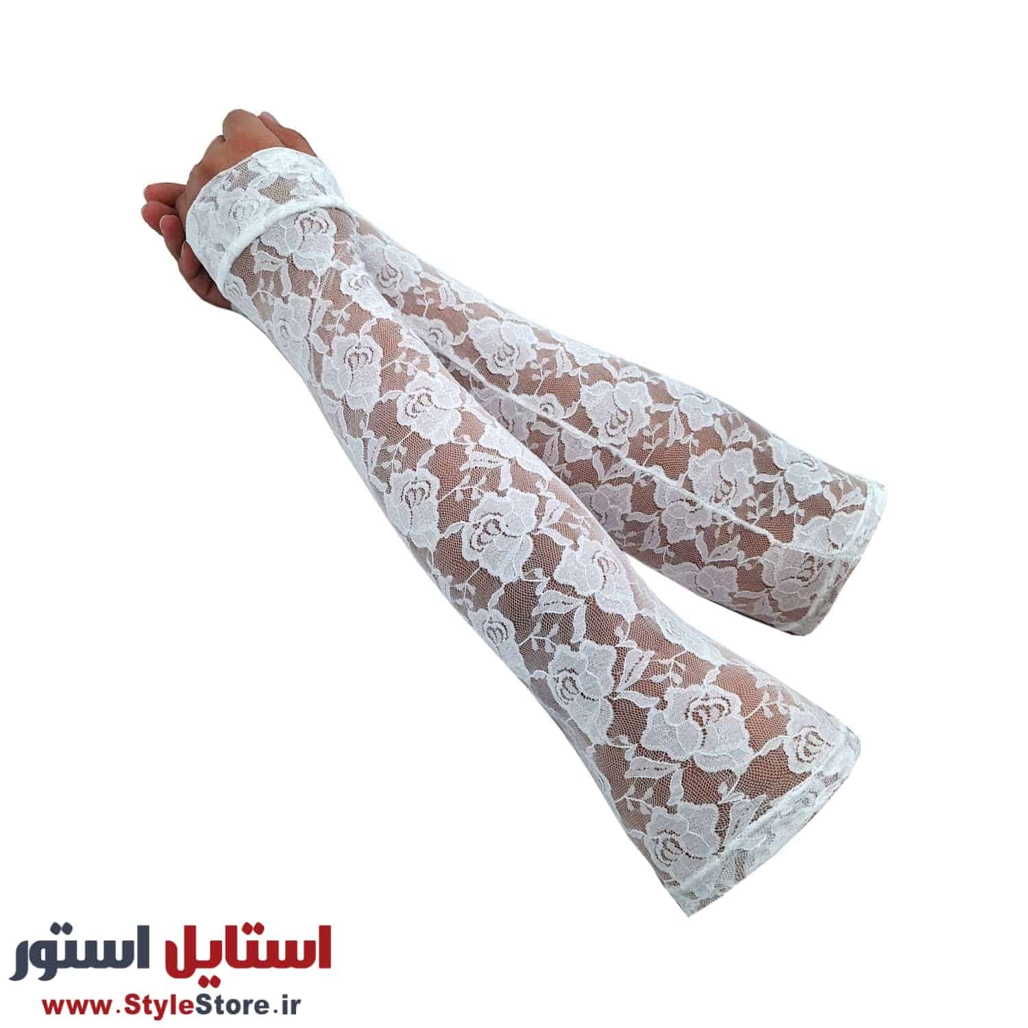 ساق دست زنانه سیلکا مدل گیپور بلند رنگ سفید — تصویر ۵